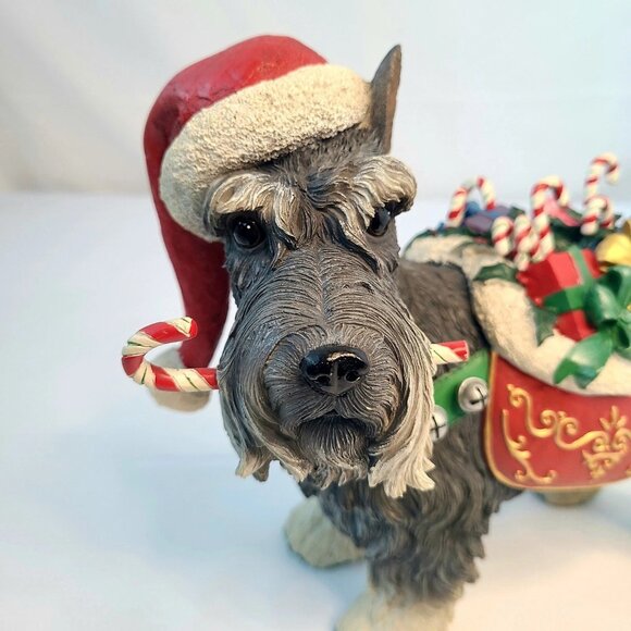 Danbury Mint Miniature Schnauzer Resin Figure Christmas Santa Dog 9 x 10 x 5 Vtg - Picture 6 of 11